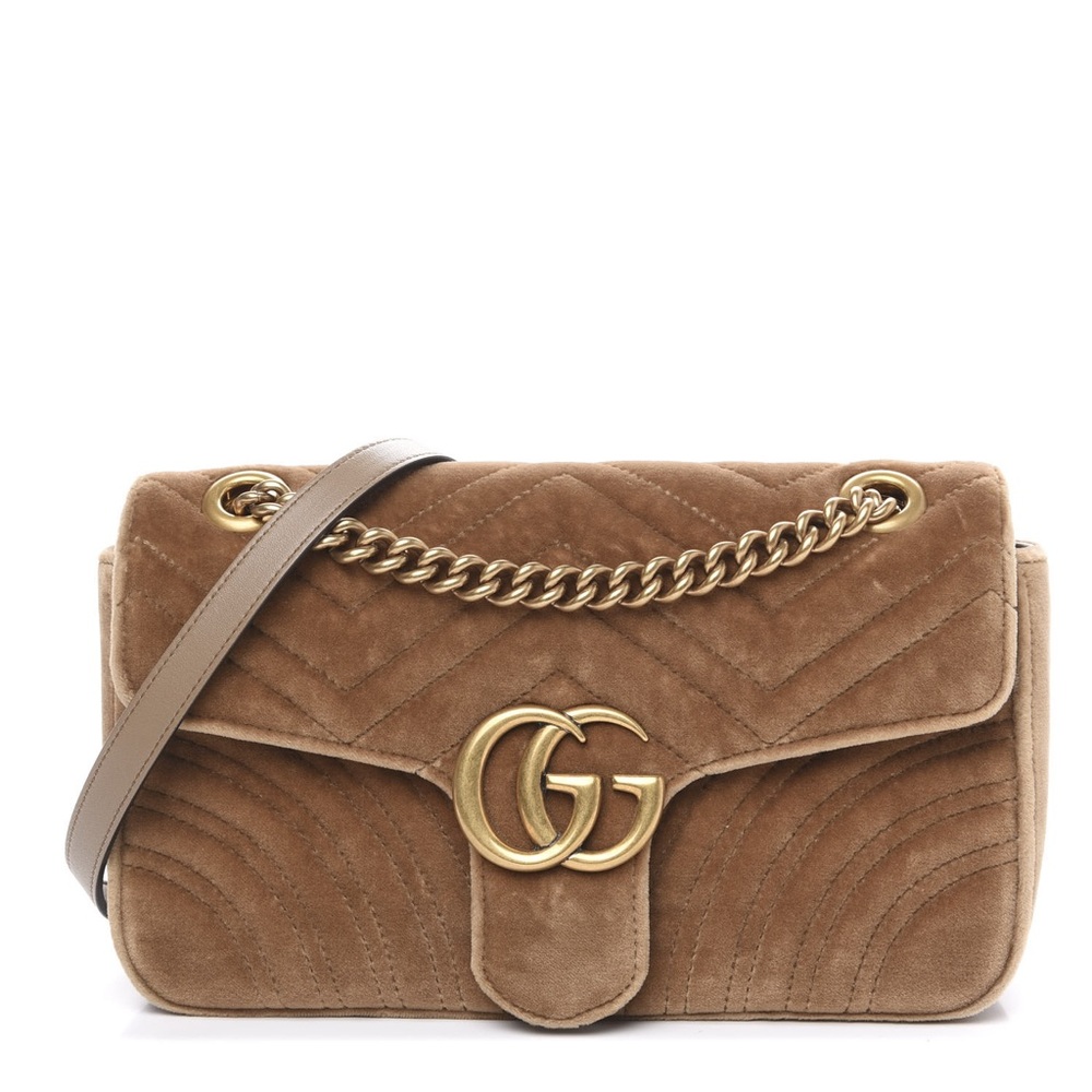 Gucci Tan Marmont Medium Velvet Shoulder Bag